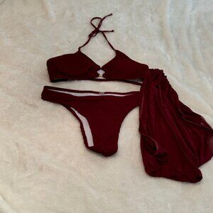 Cranberry/Wine Bikini and Coverup Set Textured Fabric NWOT Size L